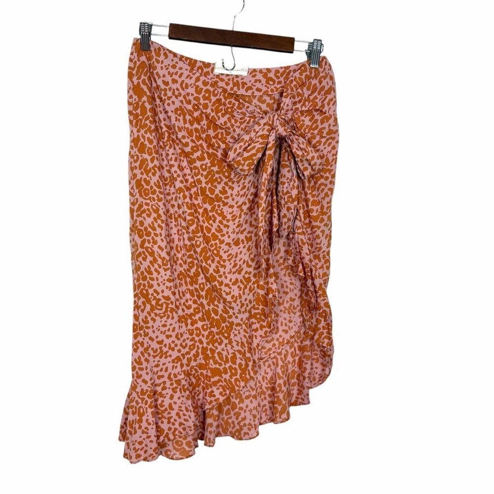 Natalie Martin Skirt Womens Medium Orange Pink Leopard Print Ruffle Cover-Up
